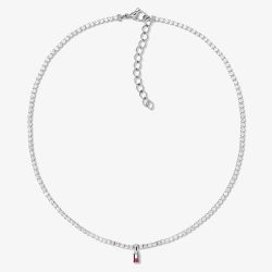Tommy Hilfiger Stainless Steel Cubic Zirconia Logo Charm Tennis Necklace 2781094