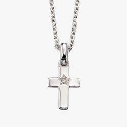 Little Star Childrens Grace Silver Diamond Cross Pendant Necklace LSN0011