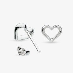 Kit Heath Love Silver Heart Fine Outline Stud Earrings 40530RP