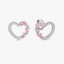 Nomination Shine Me Up Silver Pink & White Mixed Cut Cubic Zirconia Heart Stud Earrings 241903/004
