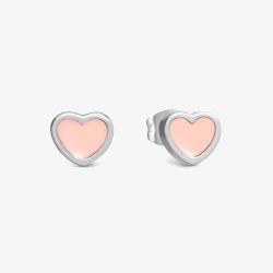 Nomination Emosfere Silver Tone Pink Enamel Heart Stud Earrings 134208/006