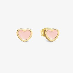 Nomination Emosfere Gold Tone Pink Enamel Heart Stud Earrings 134218/006