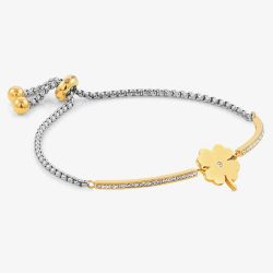 Nomination Milleluci Gold Finish Cubic Zirconia Four-Leaf Clover Bracelet 028006/006