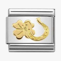 Nomination CLASSIC Gold Symbols Horseshoe and Four Leaf Clover Charm 030149/34