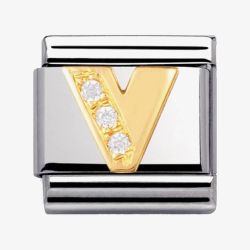 Nomination CLASSIC Gold Letters Cubic Zirconia V Charm 030301/22