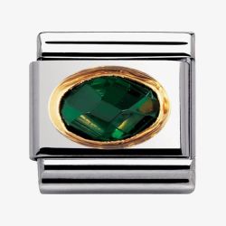 Nomination CLASSIC Gold Oval Faceted Cubic Zirconia Dark Green Charm 030601/027