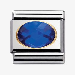 Nomination CLASSIC Gold Oval Faceted Cubic Zirconia Dark Blue Charm 030601/007