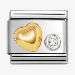 Nomination CLASSIC Stainless Steel & 18ct Yellow Gold Cubic Zirconia Heart Charm 630301/02
