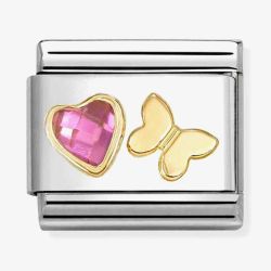 Nomination Classic Pink Cubic Zirconia Heart Gold Butterfly Charm 030613/14