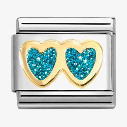 Nomination CLASSIC Double Turquois Glitter Heart Charm 030220/12