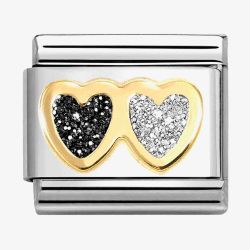 Nomination CLASSIC Double Black & Silver Glitter Hearts Charm 030220/15