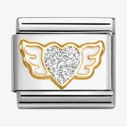 Nomination CLASSIC Silver Glitter Heart Angel Wings Charm 030220/23