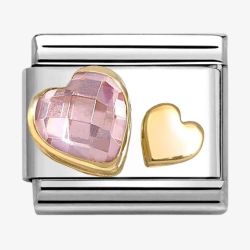 Nomination CLASSIC Yellow Gold Pink Cubic Zirconia Double Heart Charm 030613/06