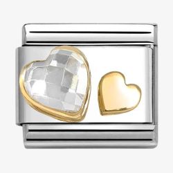 Nomination CLASSIC Yellow Gold White Cubic Zirconia Double Heart Charm 030613/08