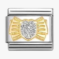 Nomination CLASSIC Stainless Steel & 18ct Yellow Gold Glitter Heart Bow Charm 030220/25