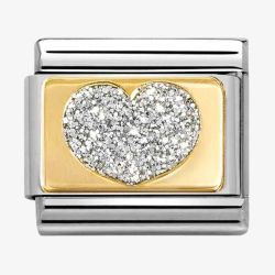 Nomination CLASSIC Stainless Steel & 18ct Yellow Gold Glitter Heart Charm 030224/09