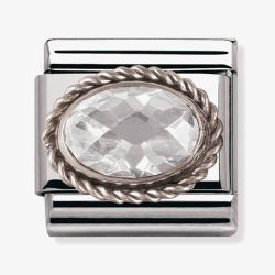 Nomination CLASSIC Silvershine Ornate Settings Oval White Charm 330604/010