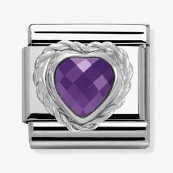 Nomination CLASSIC Silvershine Faceted Hearts Purple Cubic Zirconia Charm 330603/001