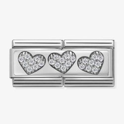 Nomination CLASSIC Silvershine Double Link 3 Hearts Charm 330732/02