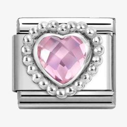 Nomination CLASSIC Silvershine Pink Cubic Zirconia Heart Beaded Setting Charm 330606/003
