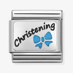 Nomination CLASSIC Silvershine Oxidised Plate Blue Christening Charm 330208/18