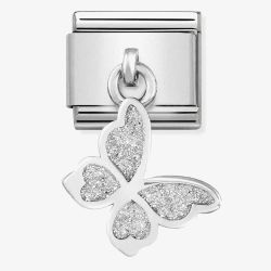 Nomination CLASSIC Silvershine White Glitter Butterfly Drop Charm 331805/03