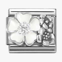 Nomination CLASSIC Silvershine Oxidised & White Enamel Flowers Charm 330325/01