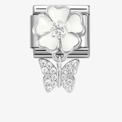 Nomination CLASSIC Silvershine White Flower Butterfly Dropper Charm 331814/05