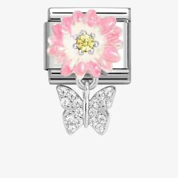 Nomination CLASSIC Silvershine Two Colour Pink Flower Butterfly Dropper Charm 331814/08