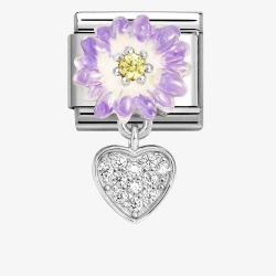Nomination CLASSIC Silvershine Purple Flower Heart Dropper Charm 331814/10