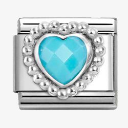 Nomination CLASSIC Silvershine Turquoise Faceted Heart Beaded Setting Charm 330605/039
