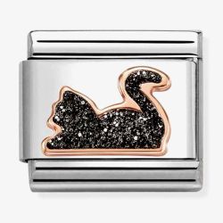 Nomination Composable Classic Rose Gold Black Glitter Cat Charm 430205/32