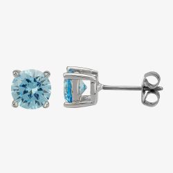 Crislu Silver Round Blue Cubic Zirconia Stud Earrings 200166E00AQ