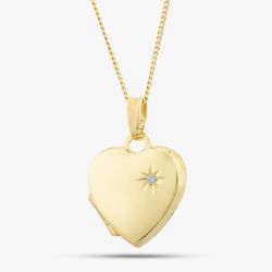 9ct Gold Heart Shaped Diamond Locket With Chain LK231 CN025-18