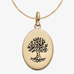 9ct Yellow Gold Oval Oxidised Tree of Life Necklace GP2280 GN141