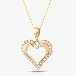 9ct Yellow Gold Cubic Zirconia Open Heart Necklace P1606Y