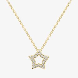 9ct Yellow Gold Cubic Zirconia Open Star Pendant Necklace 110625114399