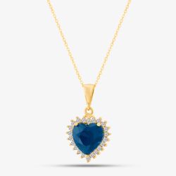 9ct Yellow Gold Blue Cubic Zirconia Heart Halo Pendant Necklace NBD026YSA TRACEY9-18