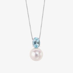 9ct White Gold Freshwater Pearl & Blue Topaz Pendant GP2400W GN151