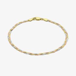 9ct Tri-Colour 19cm Diamond-Cut Herringbone Bracelet 3.26.2182