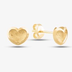 9ct Yellow Gold Satin Brushed Heart Stud Earrings SE872
