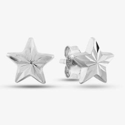 9ct White Gold Diamond Cut Star Stud Earrings 5.55.1483
