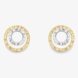 9ct Gold Two Colour Diamond Cut Circle Stud Earrings 120125127470