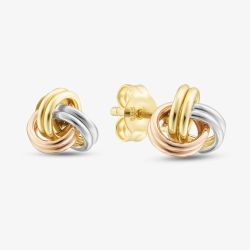 9ct Three Colour Gold Knot Stud Earrings 3.58.7329