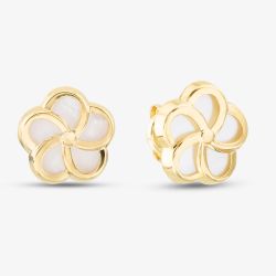 9ct Yellow Gold Mother of Pearl Flower Stud Earrings 1.59.0839