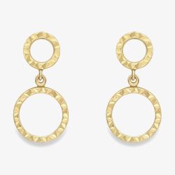 9ct Gold Diamond Cut Double Circle Drop Stud Earrings 120225127471