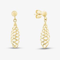 9ct Yellow Gold Spiral Lattice Dropper Earrings GER256