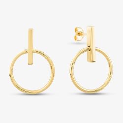 9ct Yellow Gold Bar & Open Circle Stud Dropper Earrings ER548