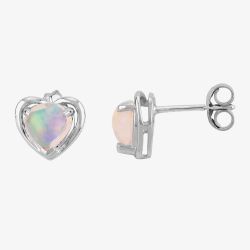 9ct White Gold Heart-cut Opal Stud Earrings OJE0210-EO