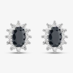 9ct White Gold Oval Cut Black Sapphire Cubic Zirconia Halo Stud Earrings 1.58.9649